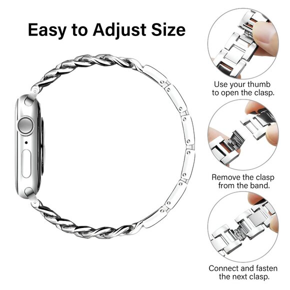 Apple Watch Band Adjustable Stylish Strap Silver Stainless Chain - Black - Picture 9 of 9